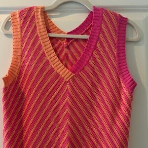 Striped Pink and Orange Sleeveless Knit Sweater